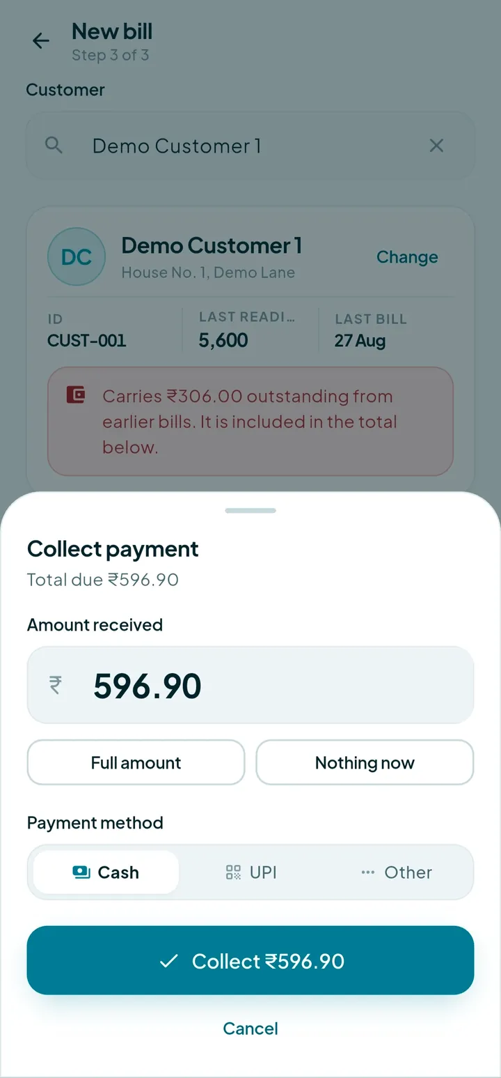 Choosing a payment method in the Neera app